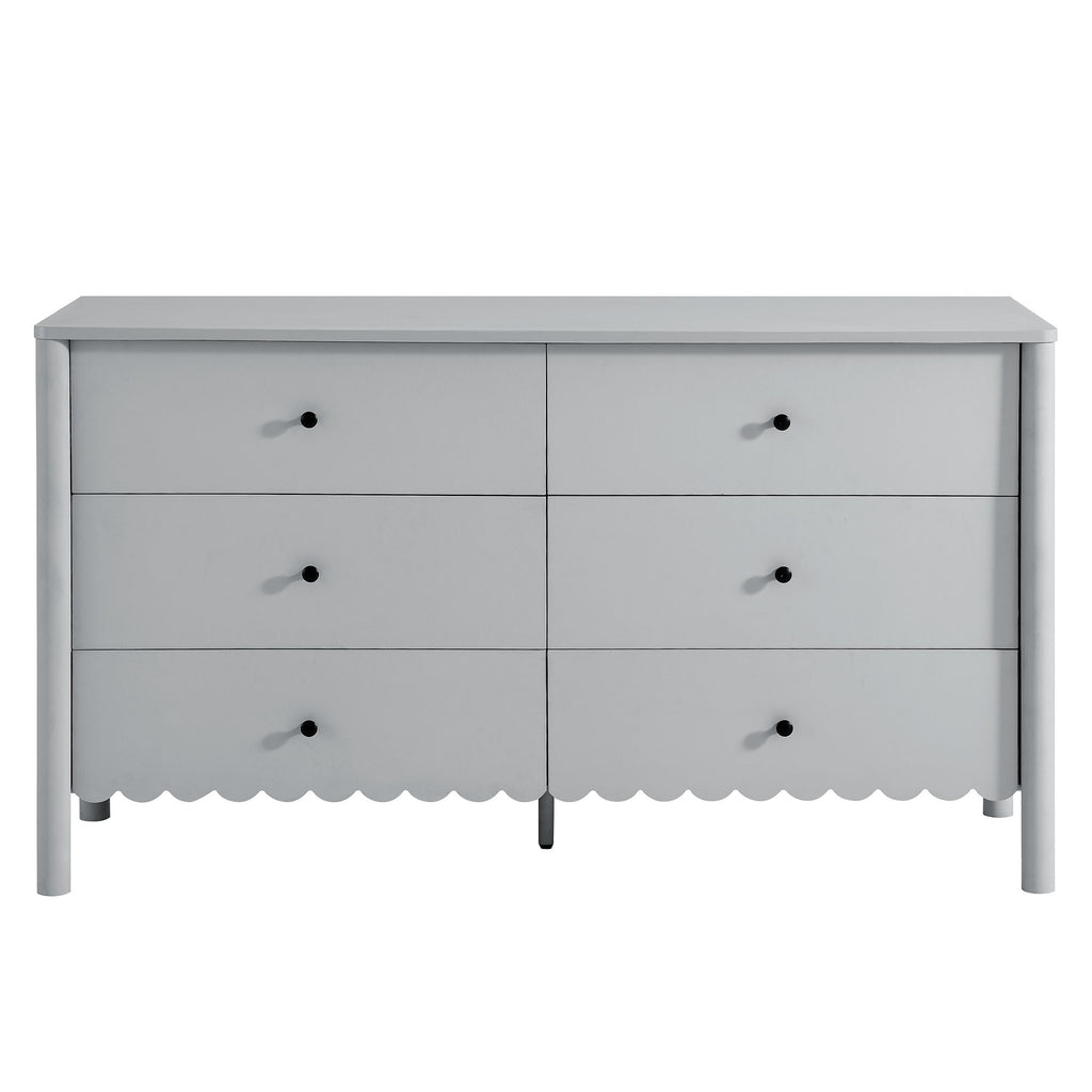 Emmeline Scalloped 6-Drawer Dresser - Light Gray