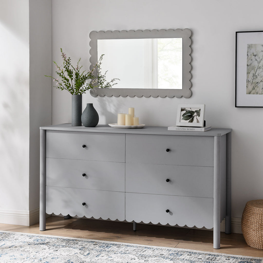 Emmeline Scalloped 6-Drawer Dresser - Light Gray