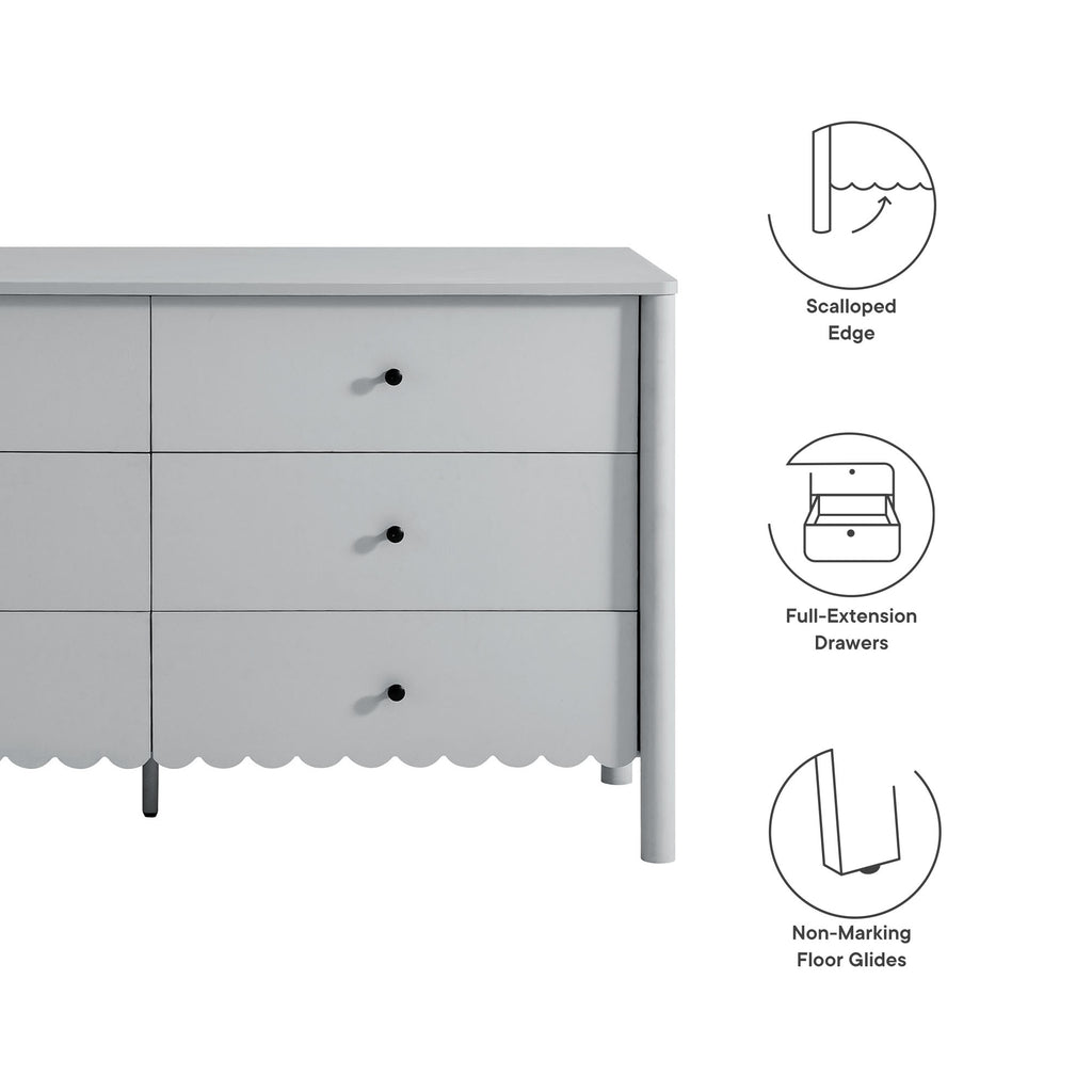 Emmeline Scalloped 6-Drawer Dresser - Light Gray