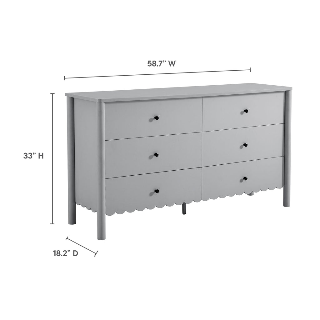 Emmeline Scalloped 6-Drawer Dresser - Light Gray