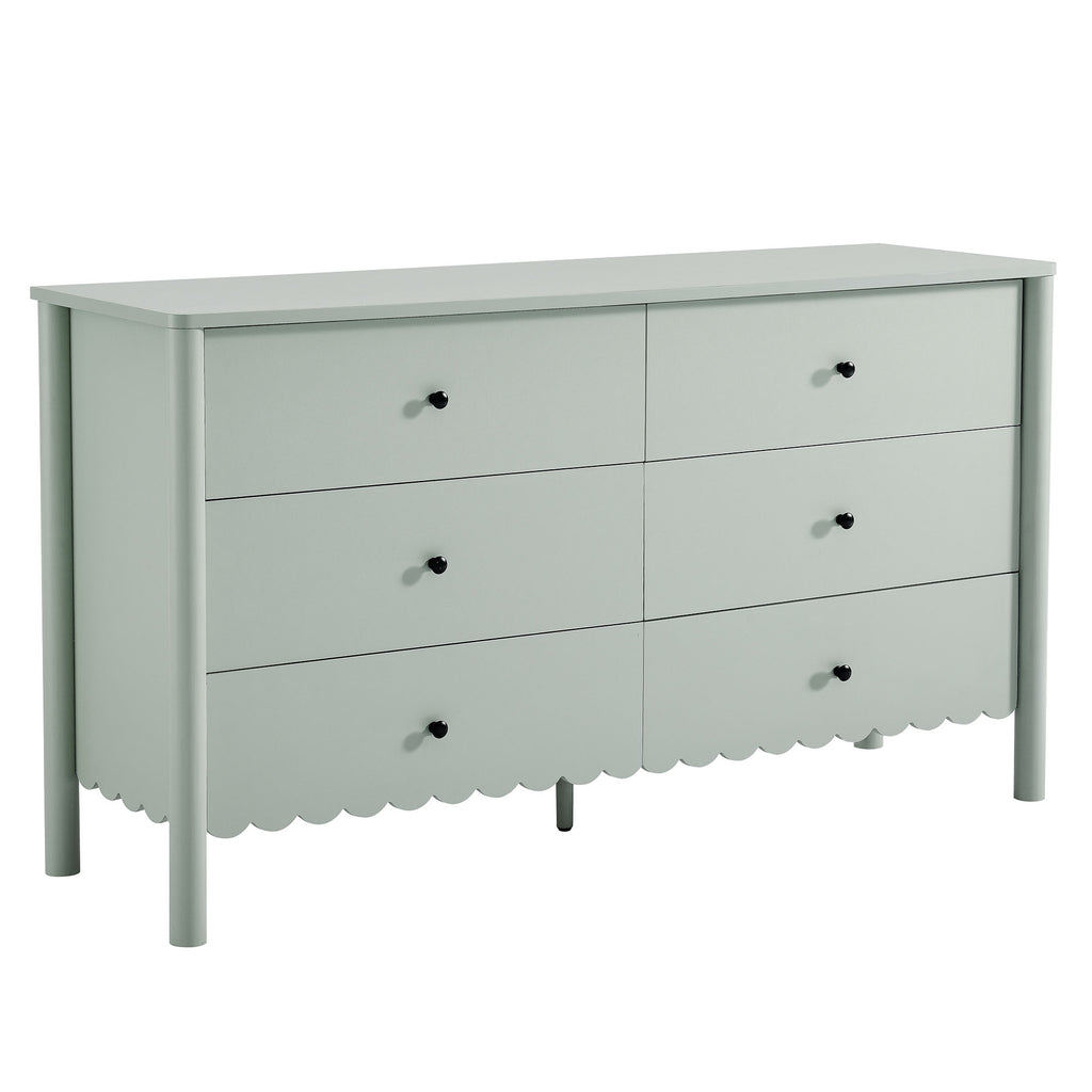 Emmeline Scalloped 6-Drawer Dresser - Sage