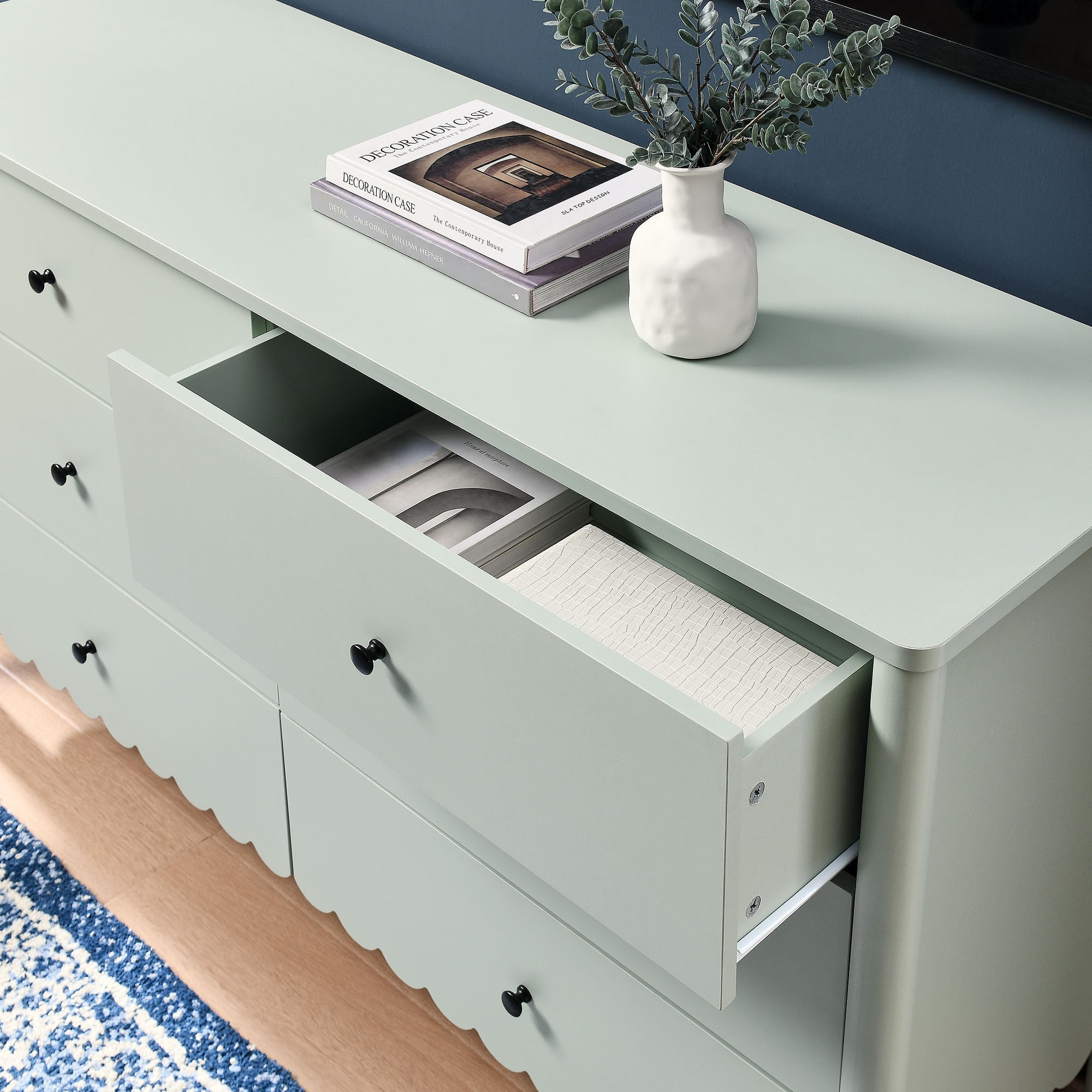 Emmeline Scalloped 6-Drawer Dresser - Sage