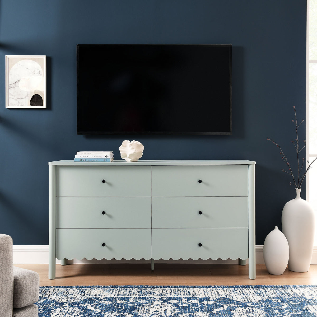 Emmeline Scalloped 6-Drawer Dresser - Sage