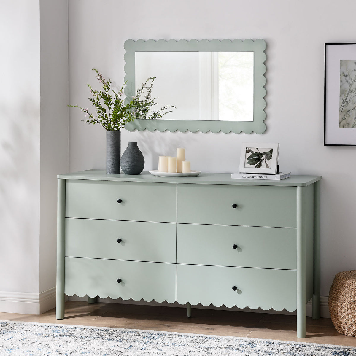 Emmeline Scalloped 6-Drawer Dresser - Sage