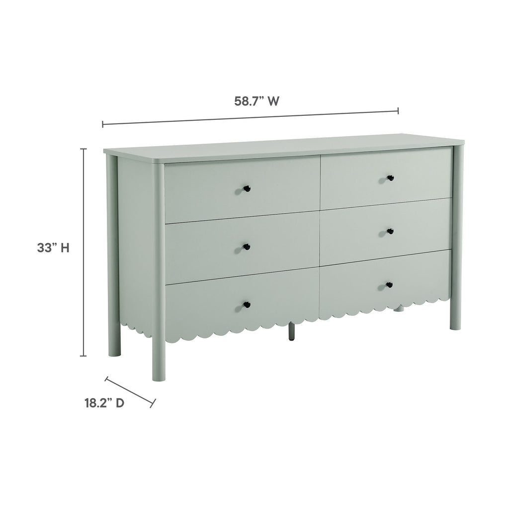 Emmeline Scalloped 6-Drawer Dresser - Sage