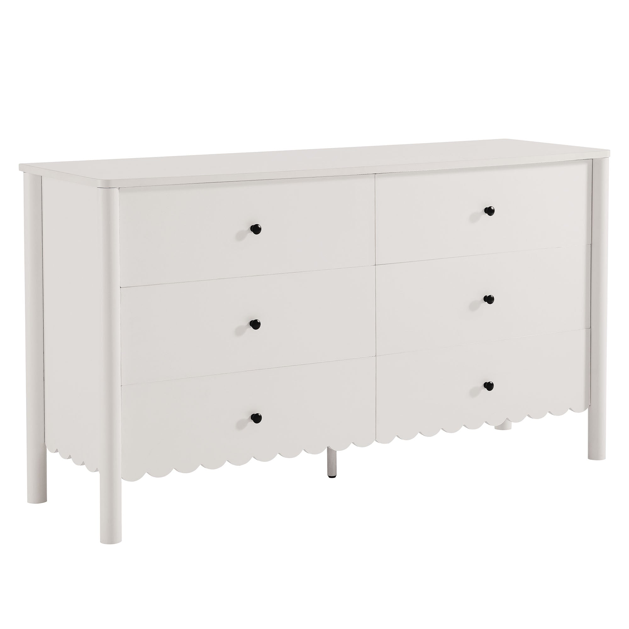 Emmeline Scalloped 6-Drawer Dresser - White