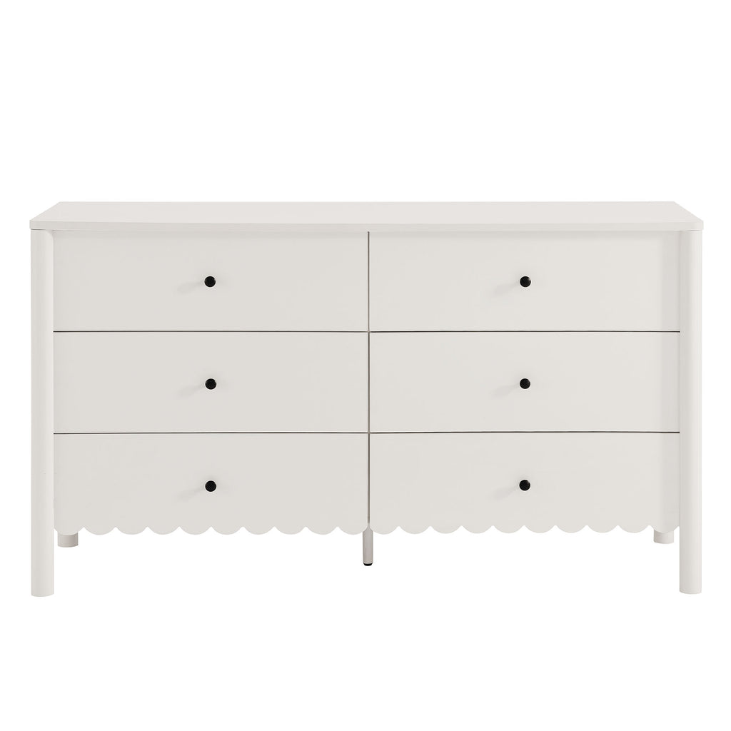 Emmeline Scalloped 6-Drawer Dresser - White