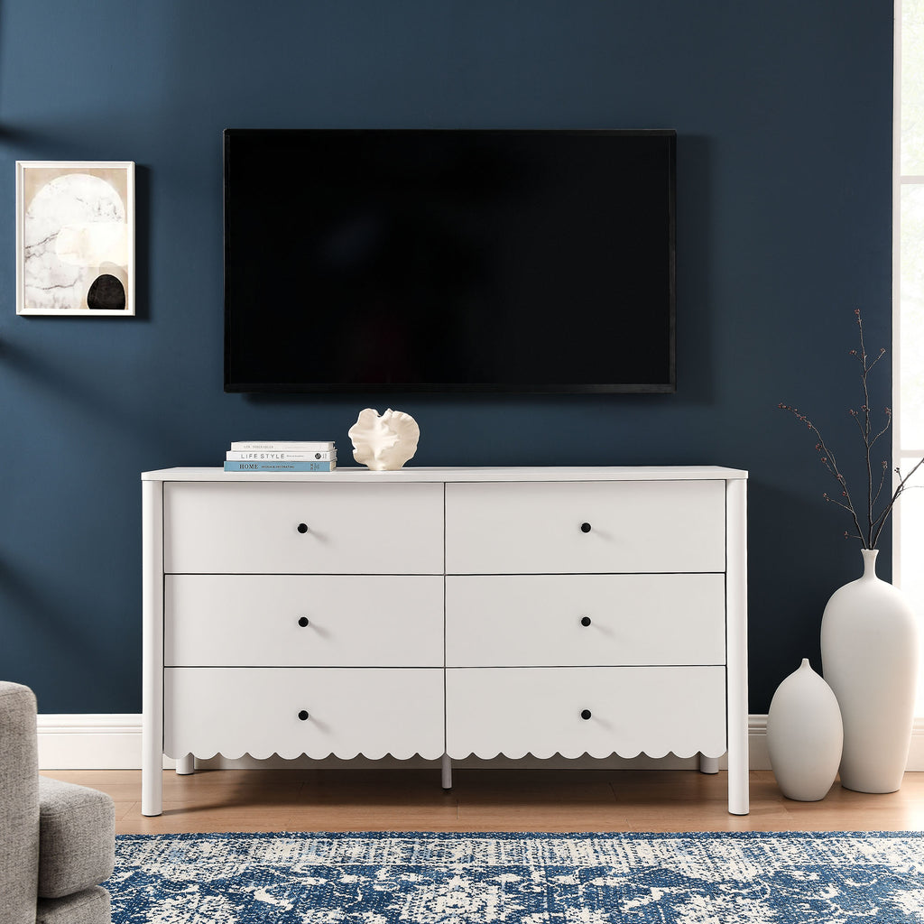 Emmeline Scalloped 6-Drawer Dresser - White