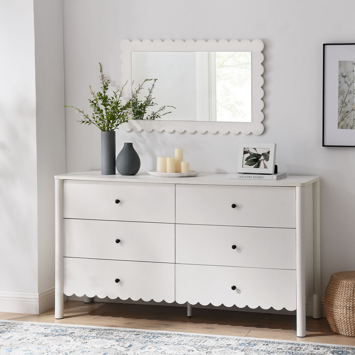 Emmeline Scalloped 6-Drawer Dresser - White