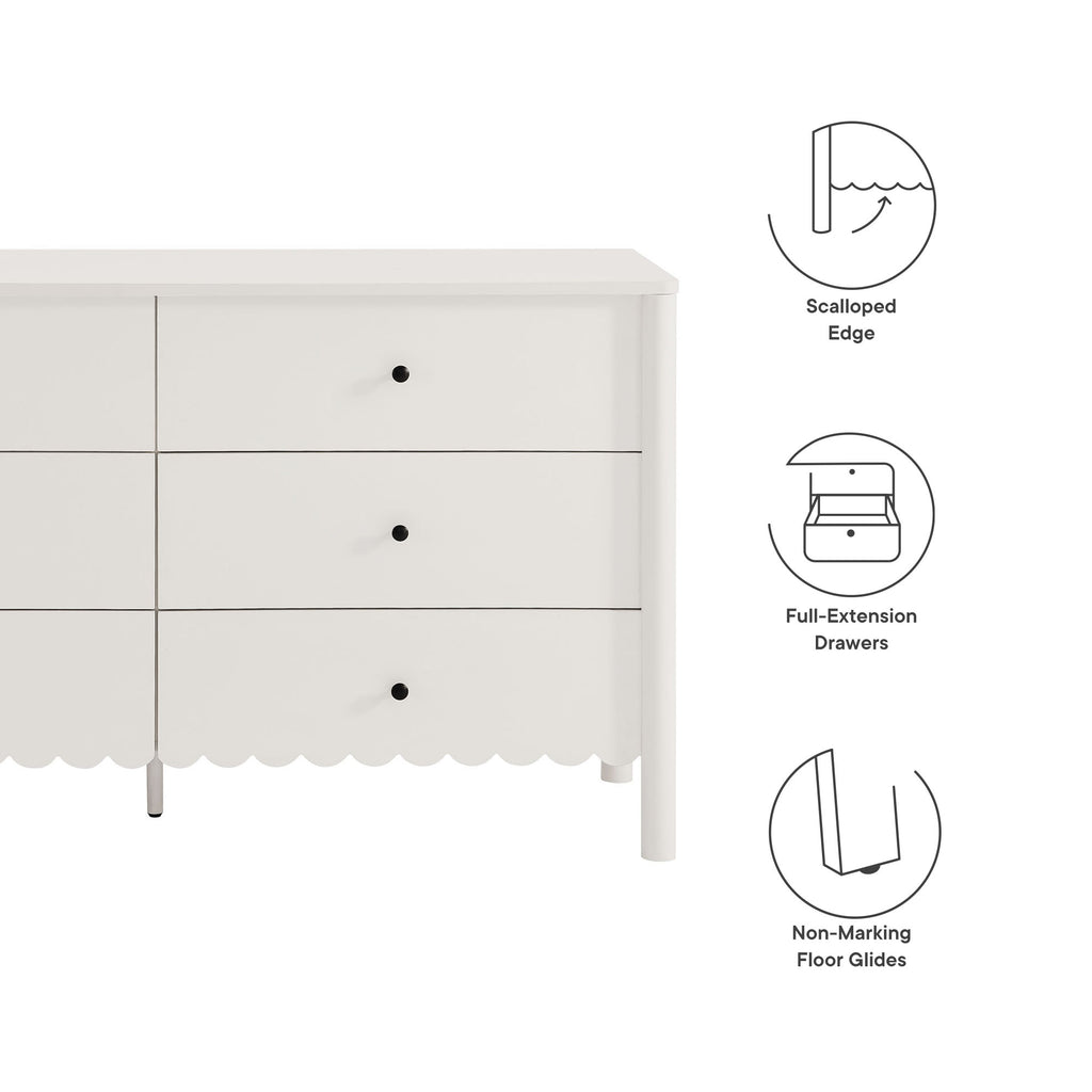 Emmeline Scalloped 6-Drawer Dresser - White