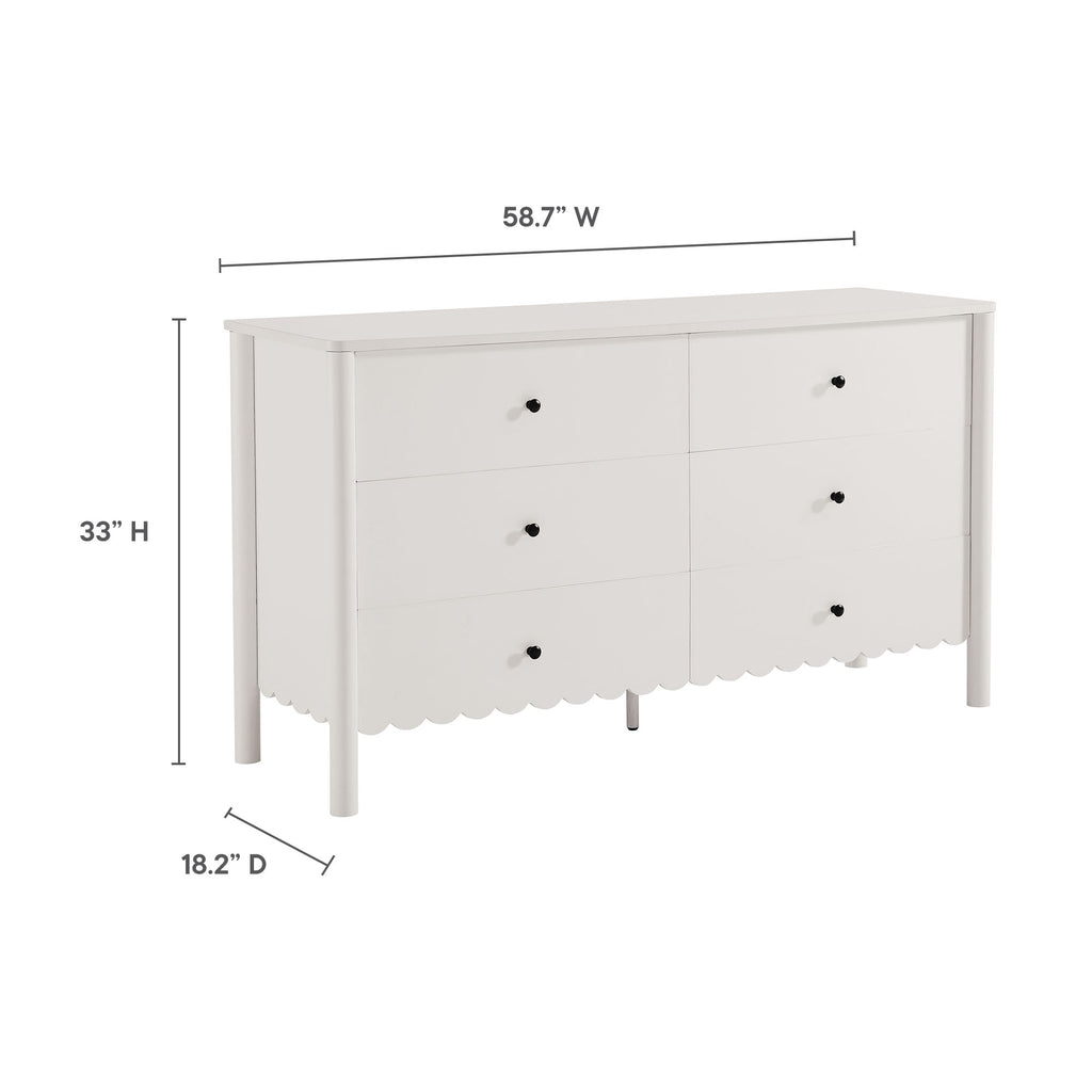 Emmeline Scalloped 6-Drawer Dresser - White