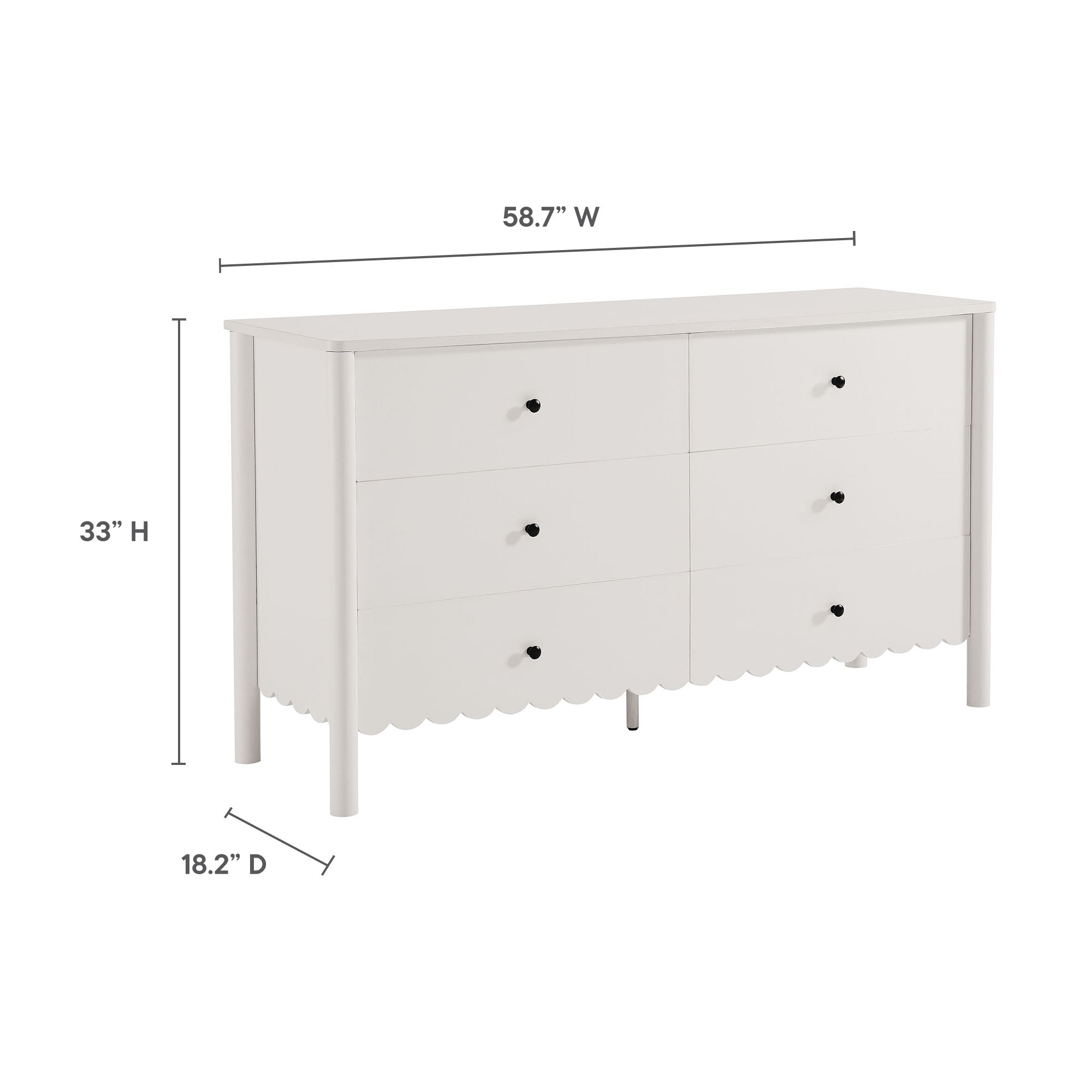 Emmeline Scalloped 6-Drawer Dresser - White