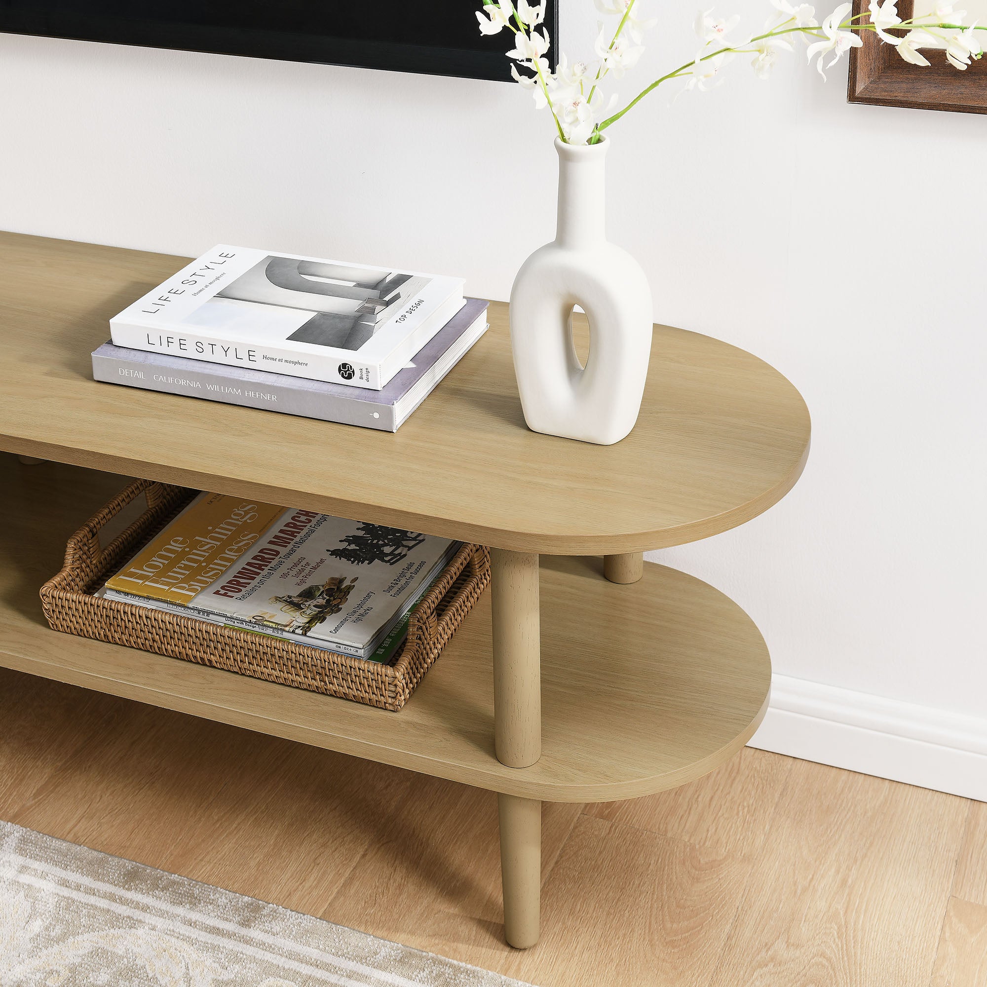 Torus Oval Wood TV Stand - Light Oak