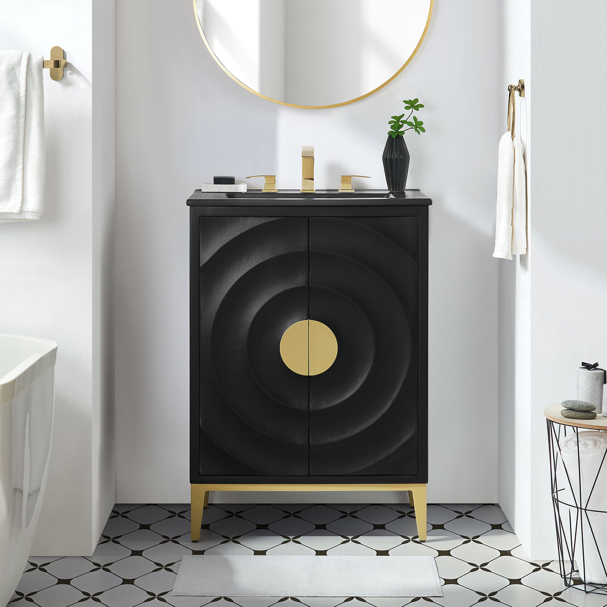Beau 24" Wood Bathroom Vanity with Basin - Black Black
