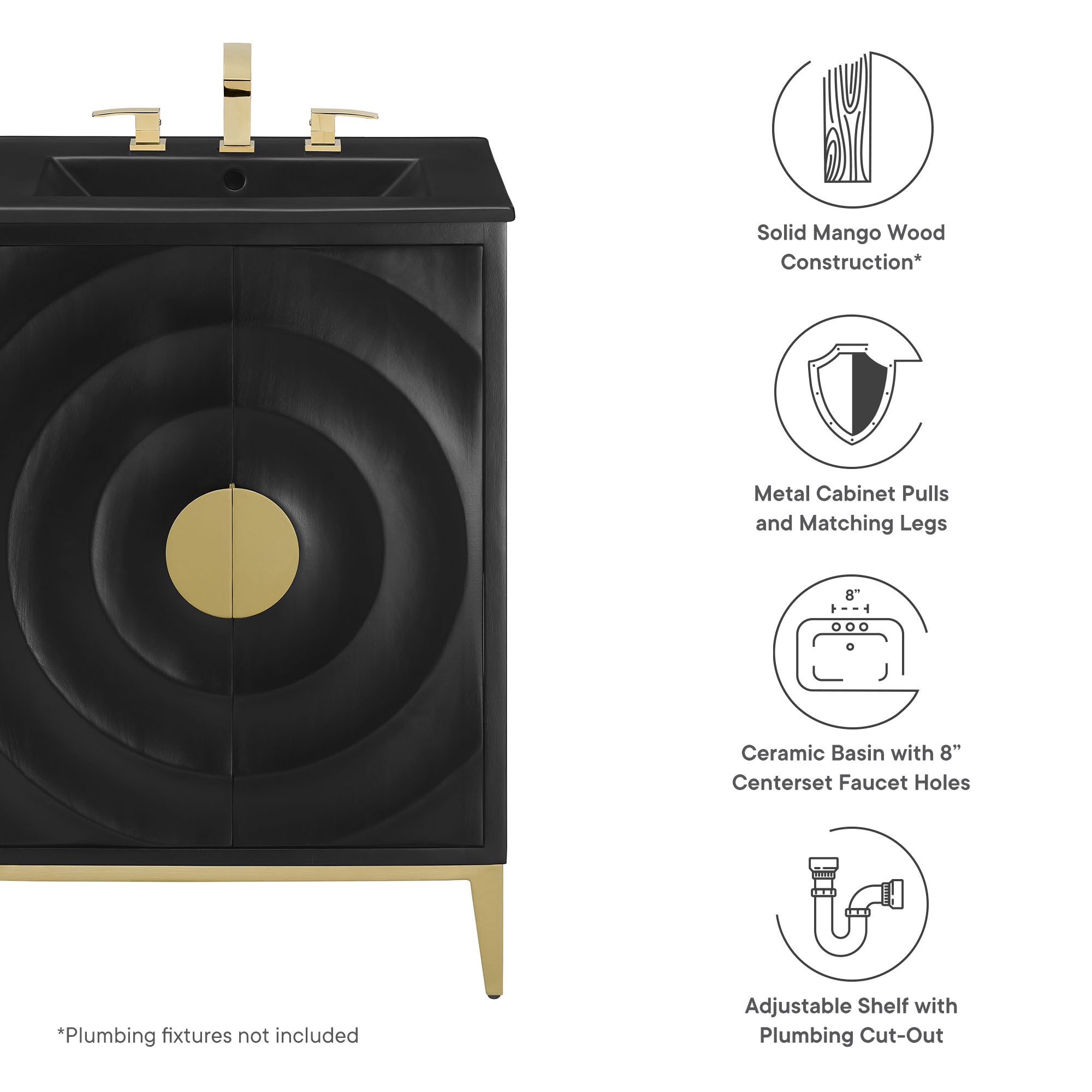 Beau 24" Wood Bathroom Vanity with Basin - Black Black