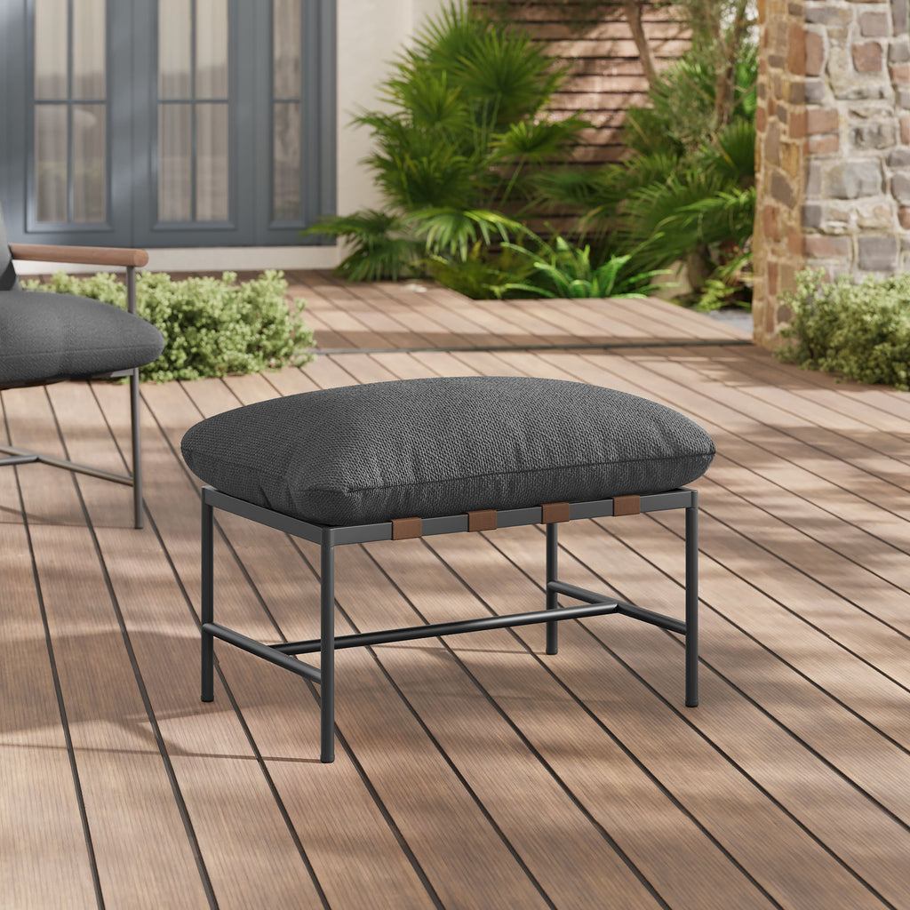 Raya Outdoor Patio Boucle Ottoman - Charcoal