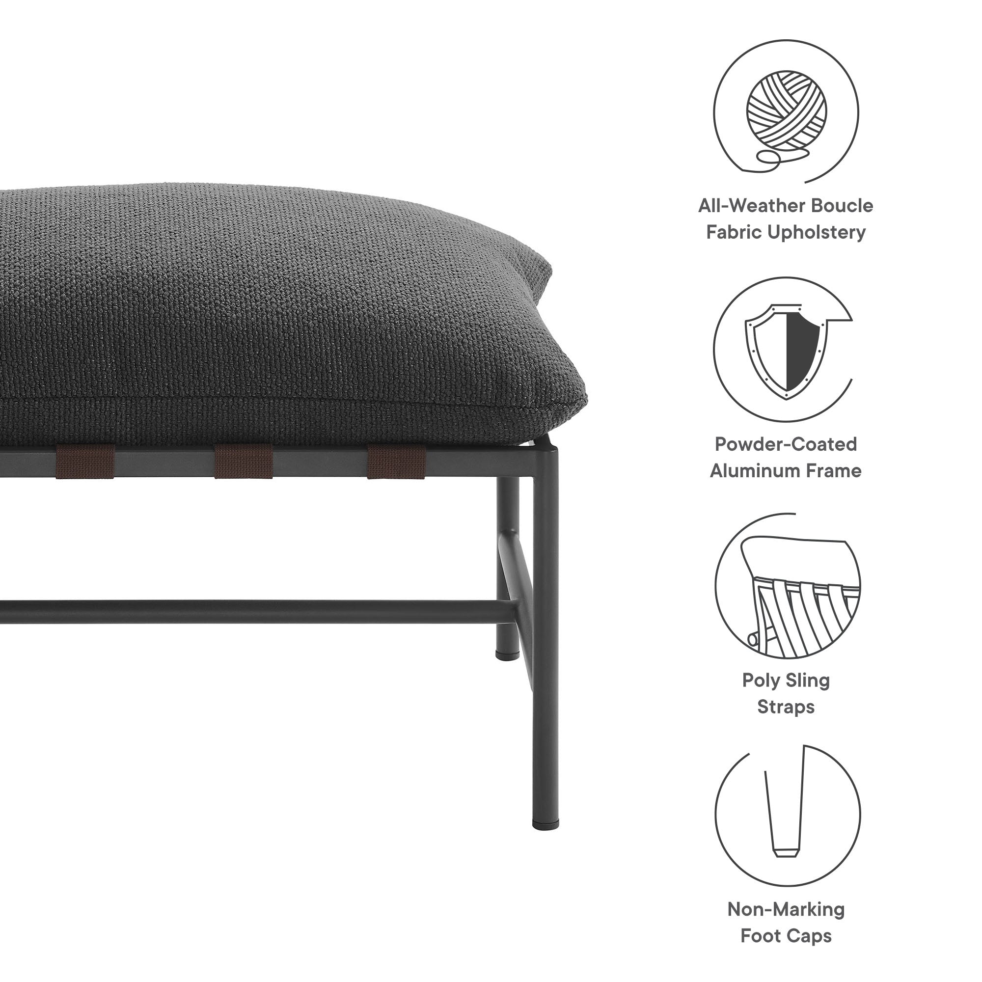 Raya Outdoor Patio Boucle Ottoman - Charcoal