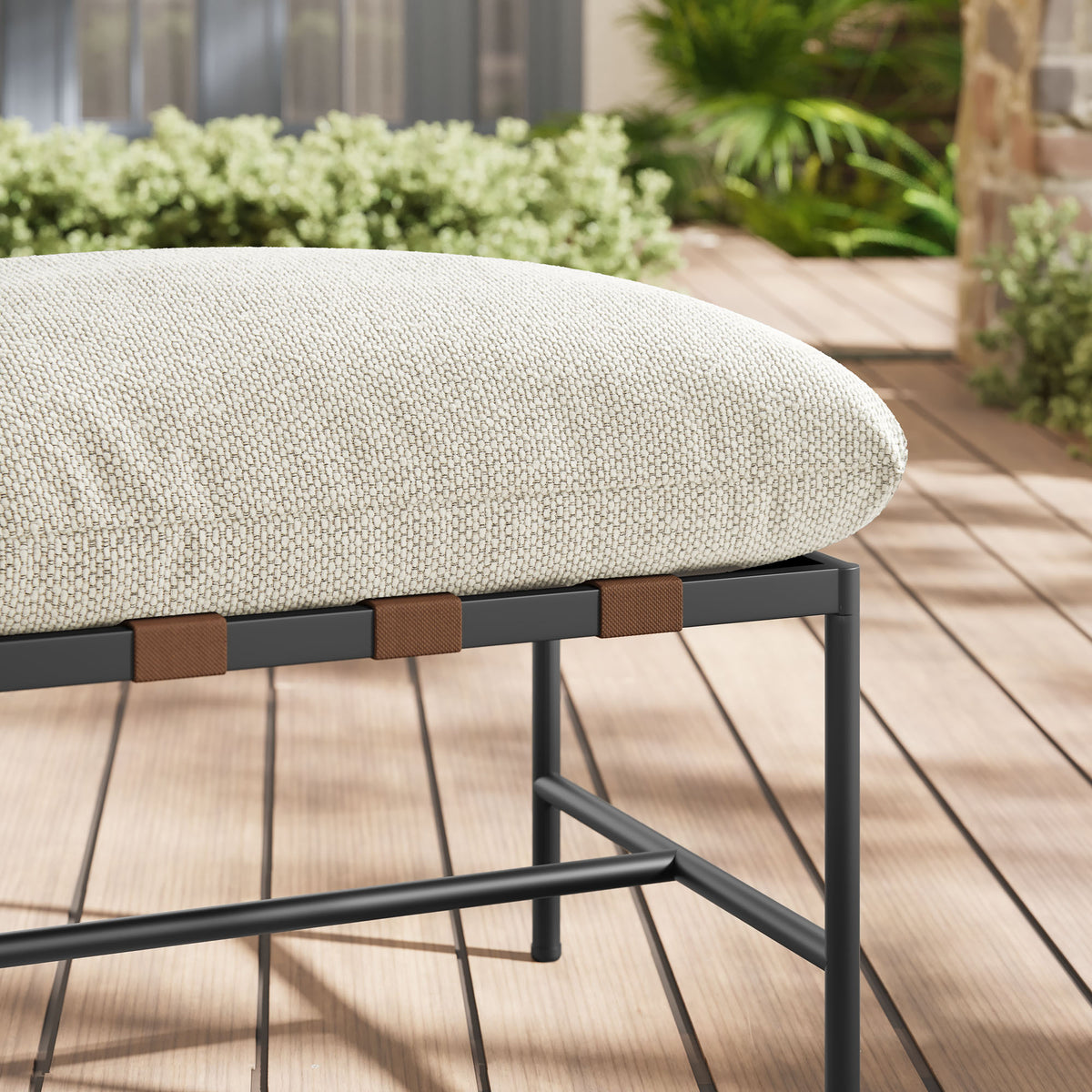 Raya Outdoor Patio Boucle Ottoman - Ivory