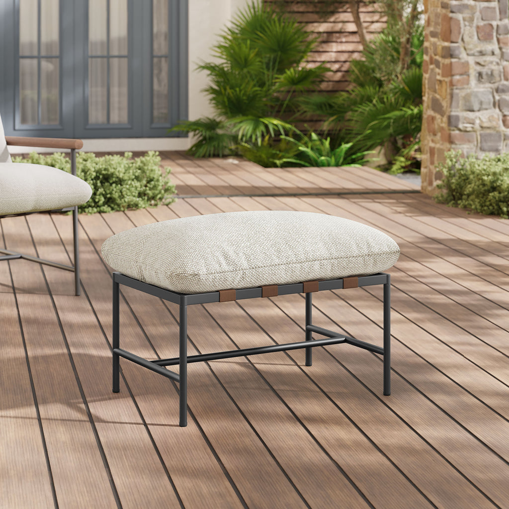 Raya Outdoor Patio Boucle Ottoman - Ivory