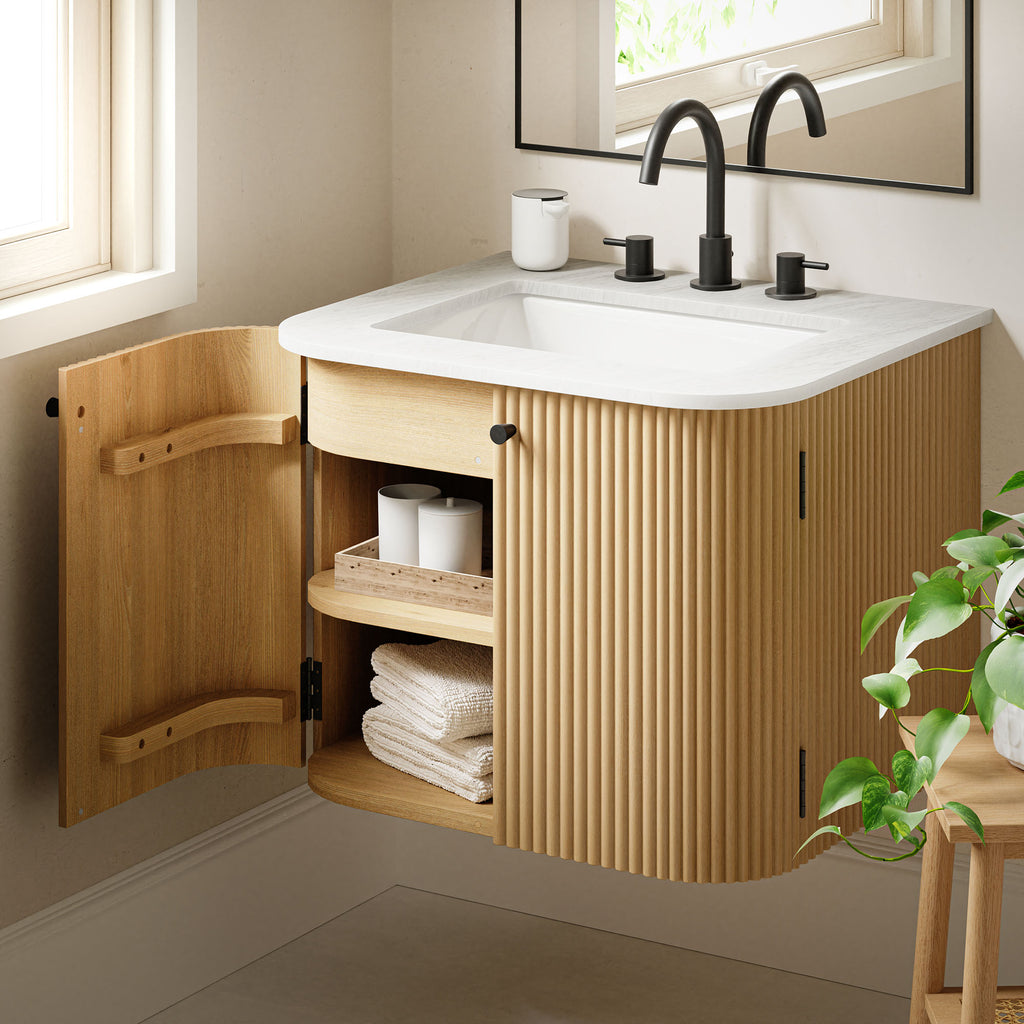 Zia 24" Wall-Mount Bathroom Vanity with Marble Sink - Natural