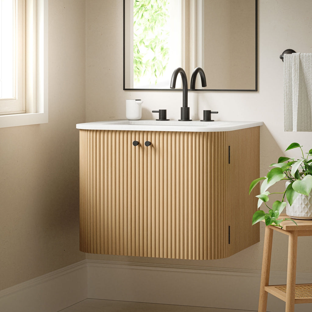 Zia 24" Wall-Mount Bathroom Vanity with Marble Sink - Natural