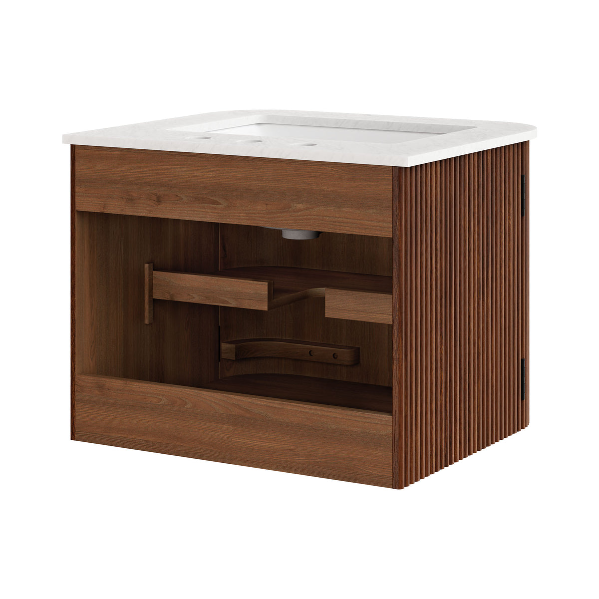 Zia 24" Wall-Mount Bathroom Vanity with Marble Sink - Walnut