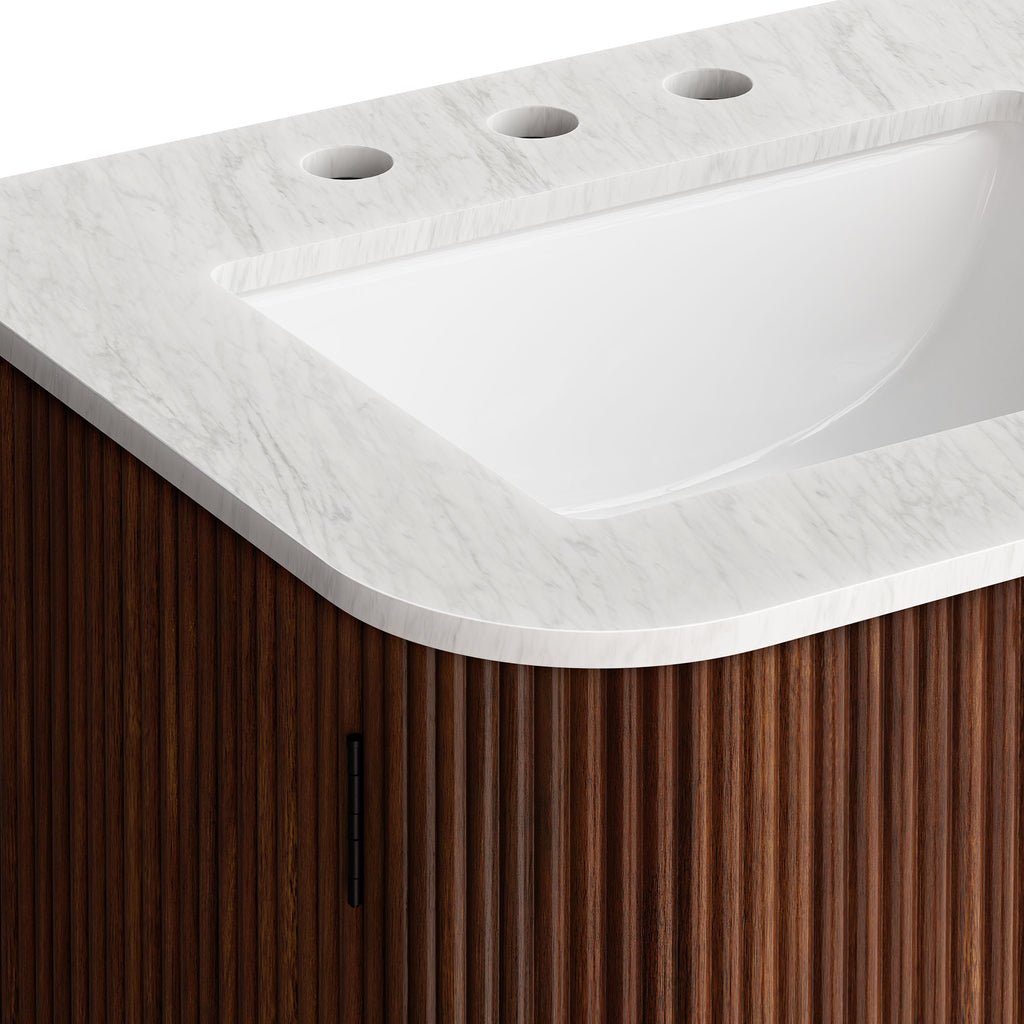 Zia 24" Wall-Mount Bathroom Vanity with Marble Sink - Walnut