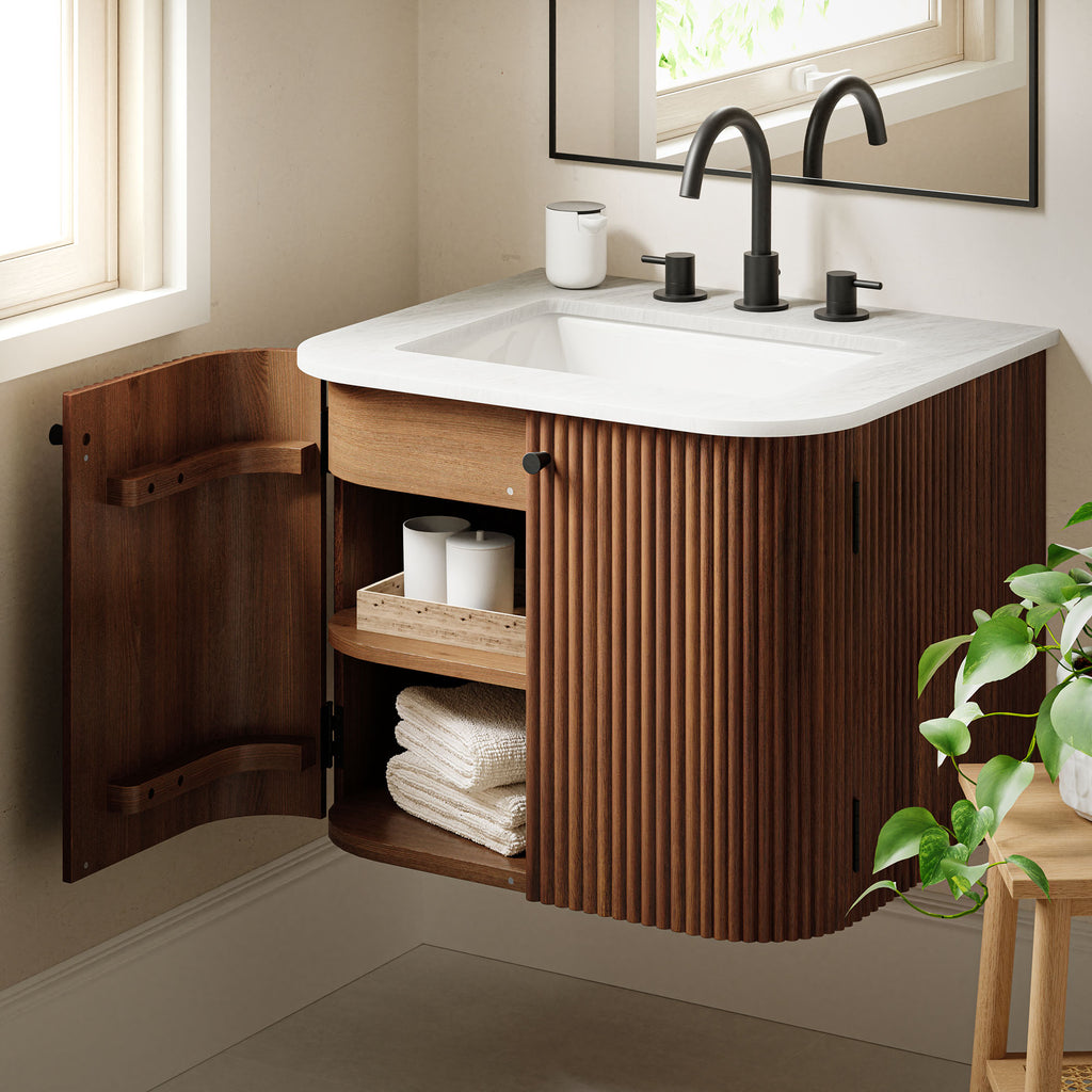 Zia 24" Wall-Mount Bathroom Vanity with Marble Sink - Walnut