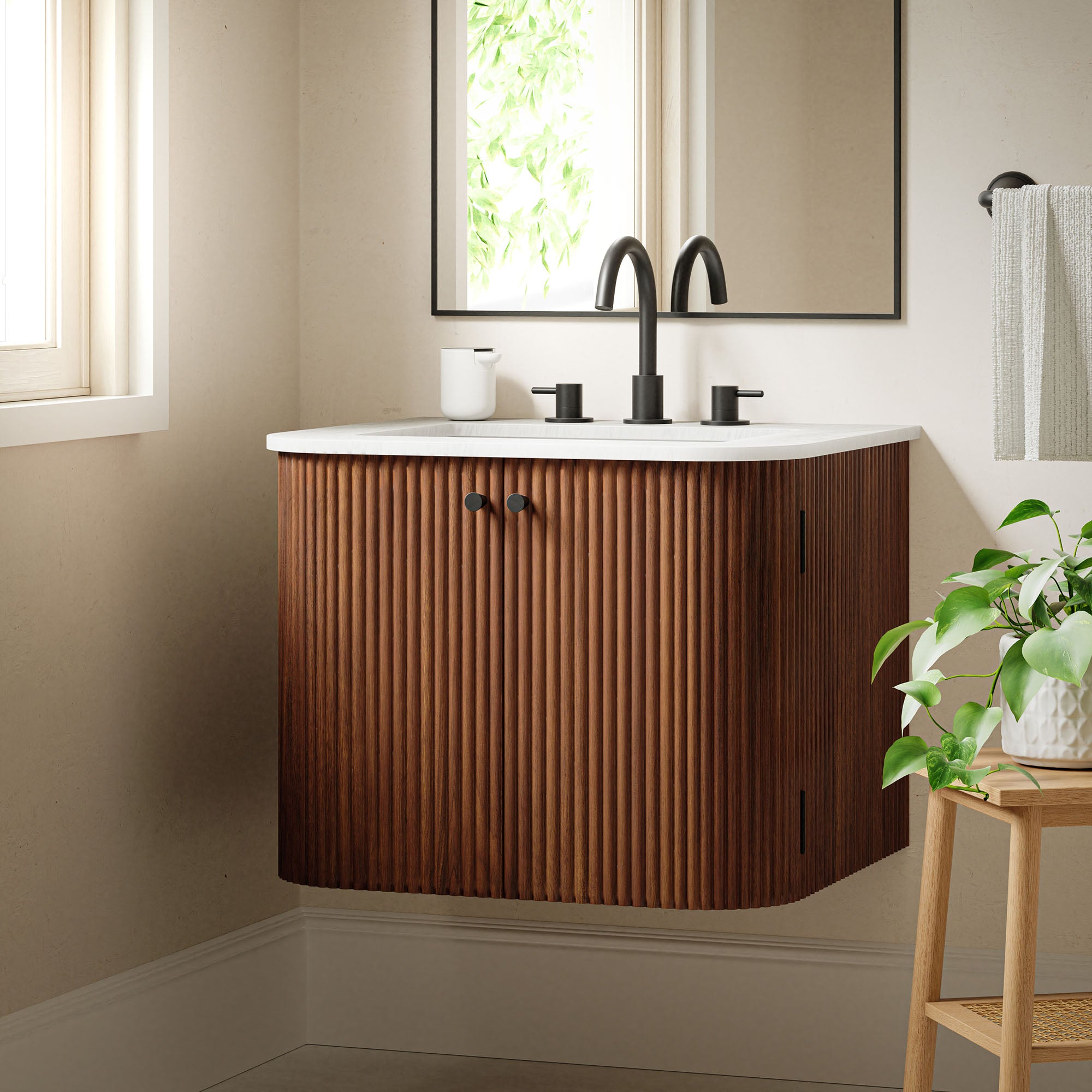 Zia 24" Wall-Mount Bathroom Vanity with Marble Sink - Walnut