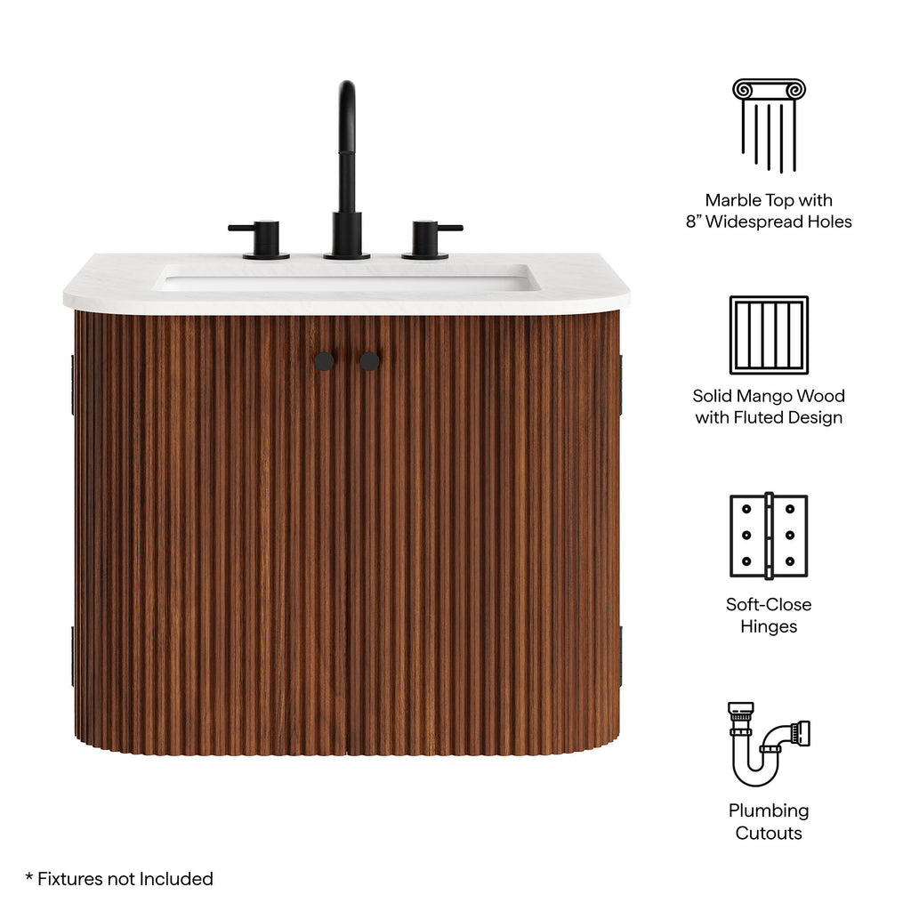 Zia 24" Wall-Mount Bathroom Vanity with Marble Sink - Walnut