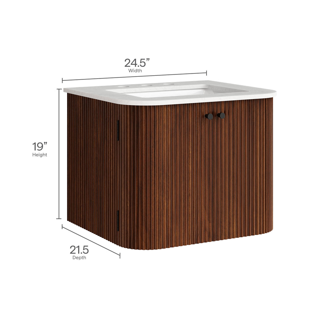 Zia 24" Wall-Mount Bathroom Vanity with Marble Sink - Walnut