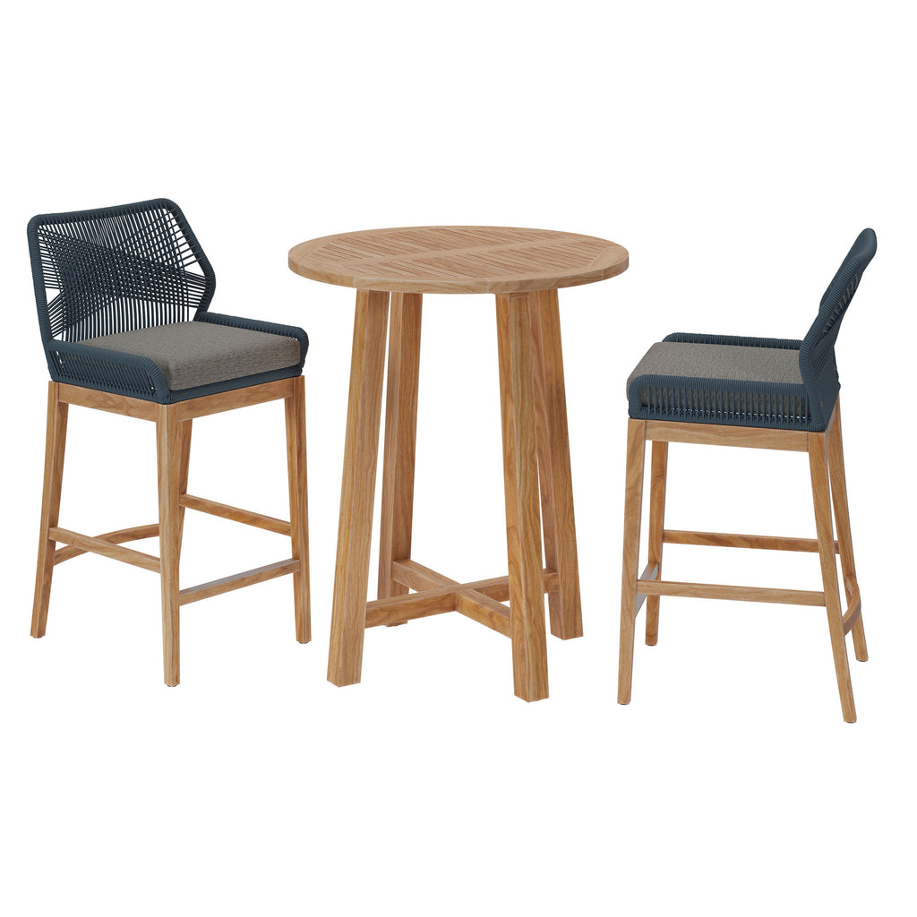 Wellspring 3-Piece Outdoor Patio Teak Wood Bar Set - Blue Graphite