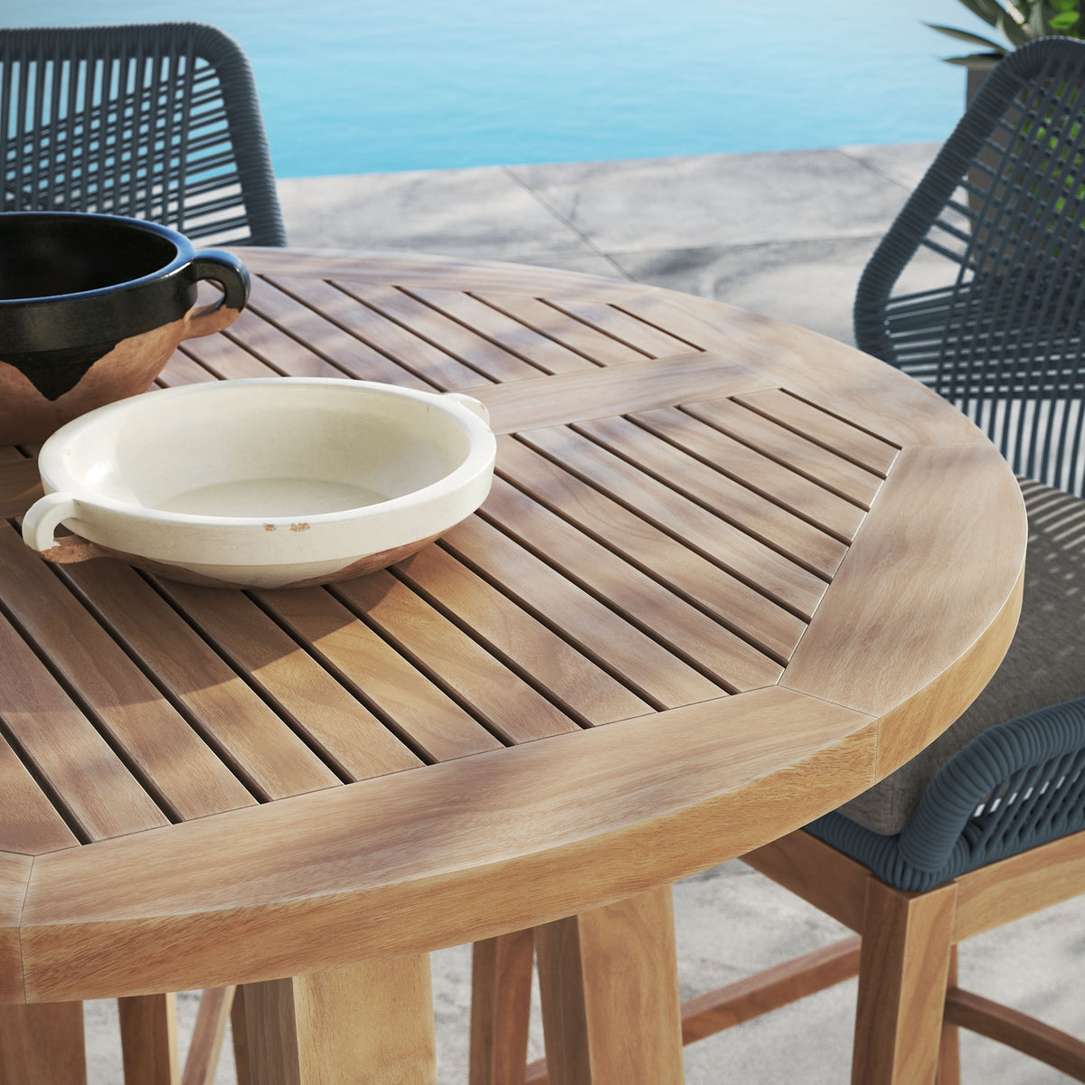 Wellspring 3-Piece Outdoor Patio Teak Wood Bar Set - Blue Graphite