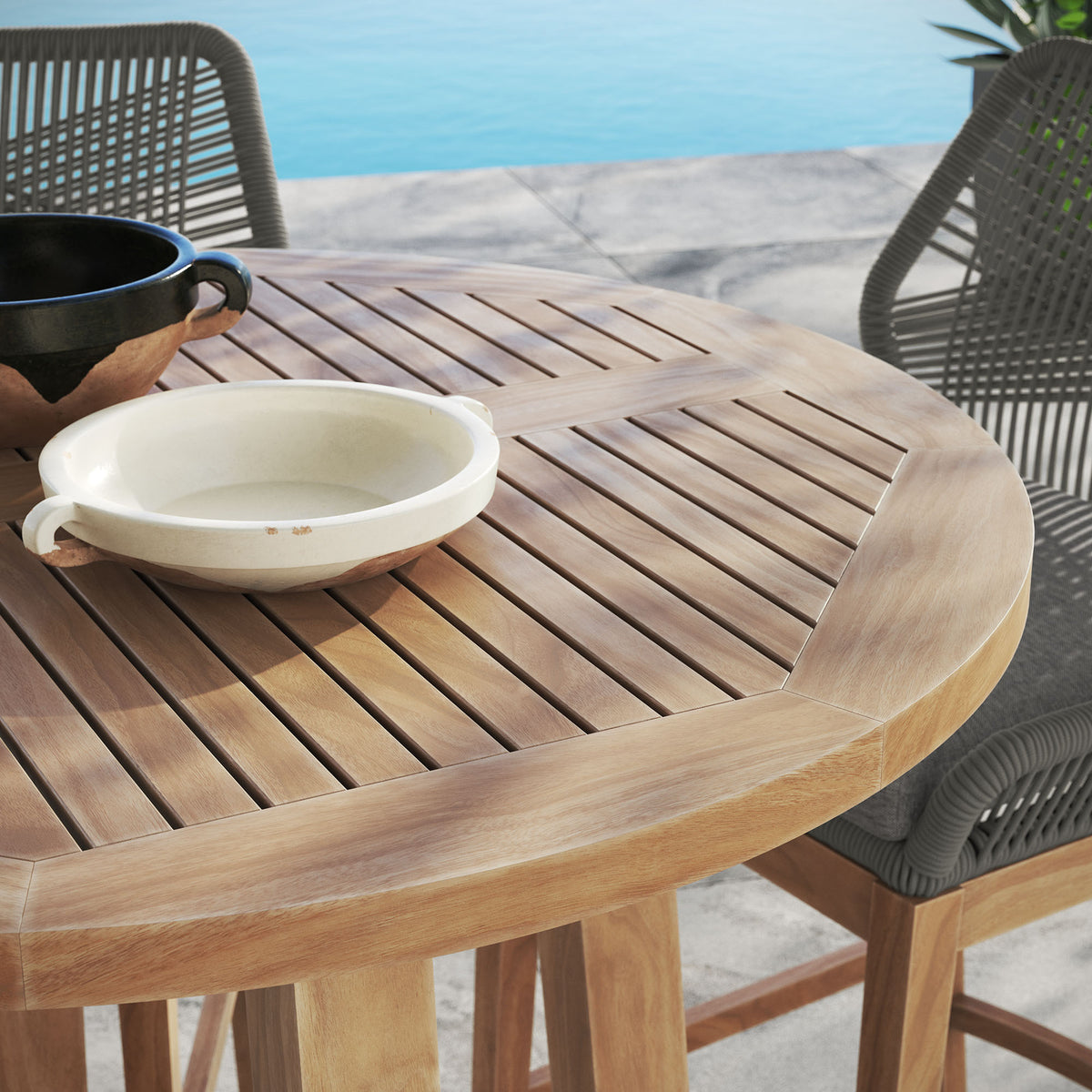 Wellspring 3-Piece Outdoor Patio Teak Wood Bar Set - Gray Graphite
