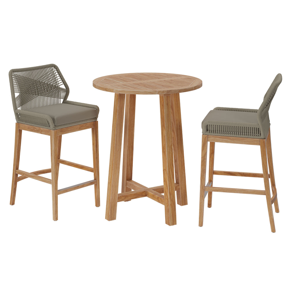 Wellspring 3-Piece Outdoor Patio Teak Wood Bar Set - Light Gray Greige