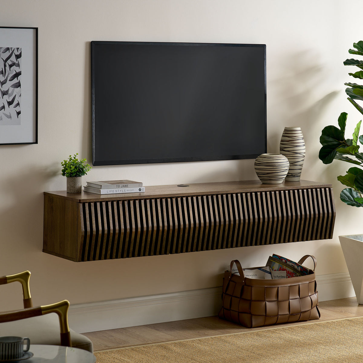 Vaughn 64" Wall Mount TV Stand - Walnut