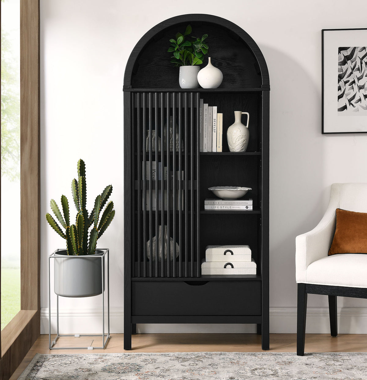 Vaughn 71" Arched Storage Display Cabinet - Black