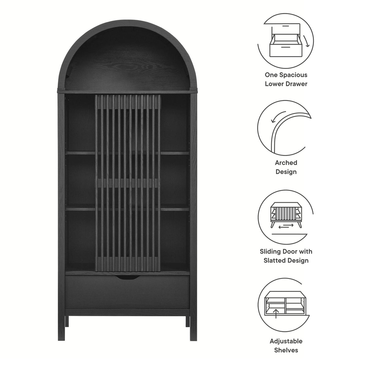 Vaughn 71" Arched Storage Display Cabinet - Black