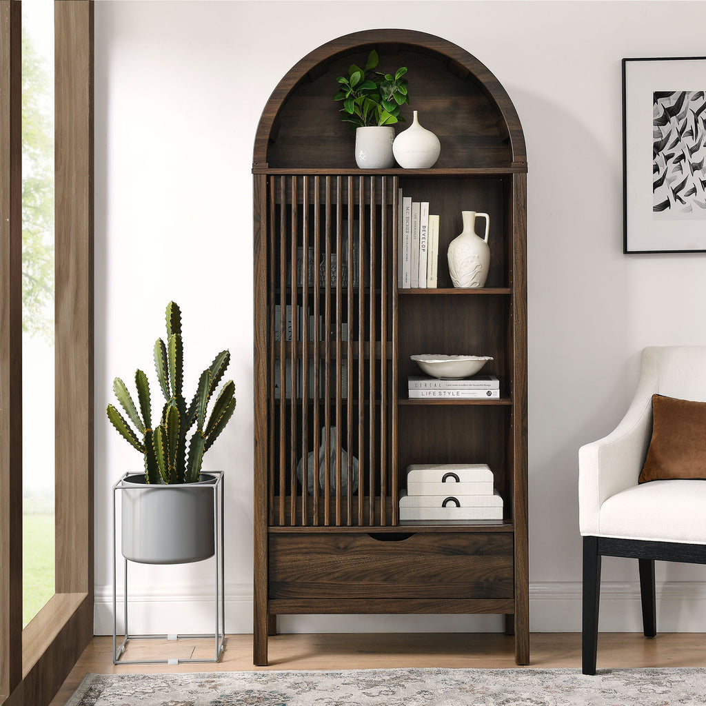 Vaughn 71" Arched Storage Display Cabinet - Walnut