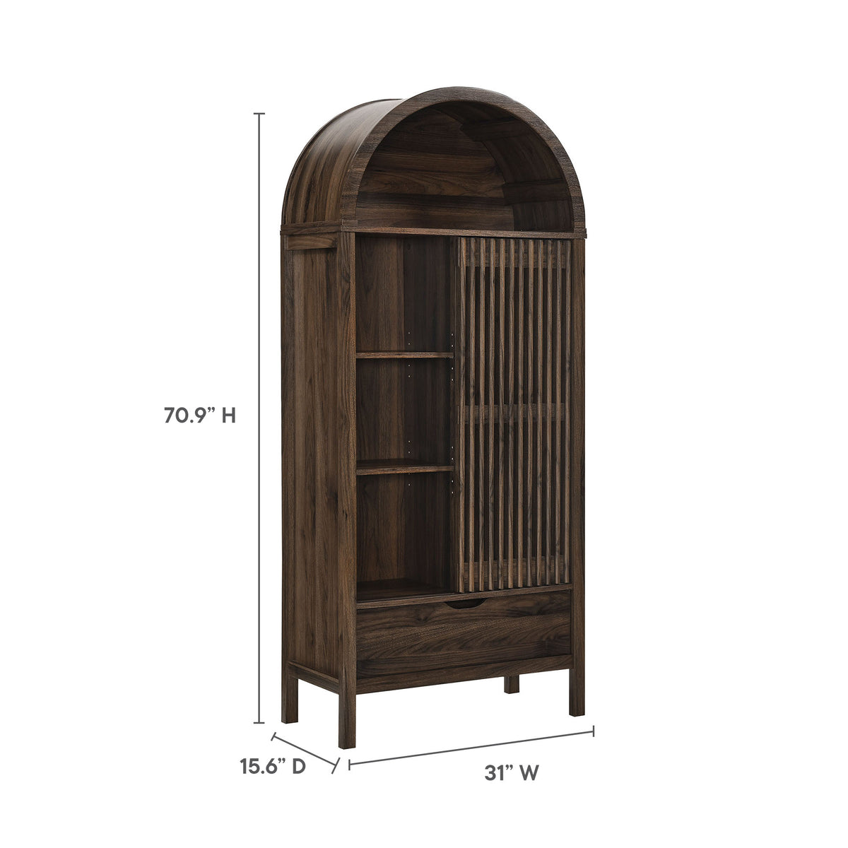 Vaughn 71" Arched Storage Display Cabinet - Walnut
