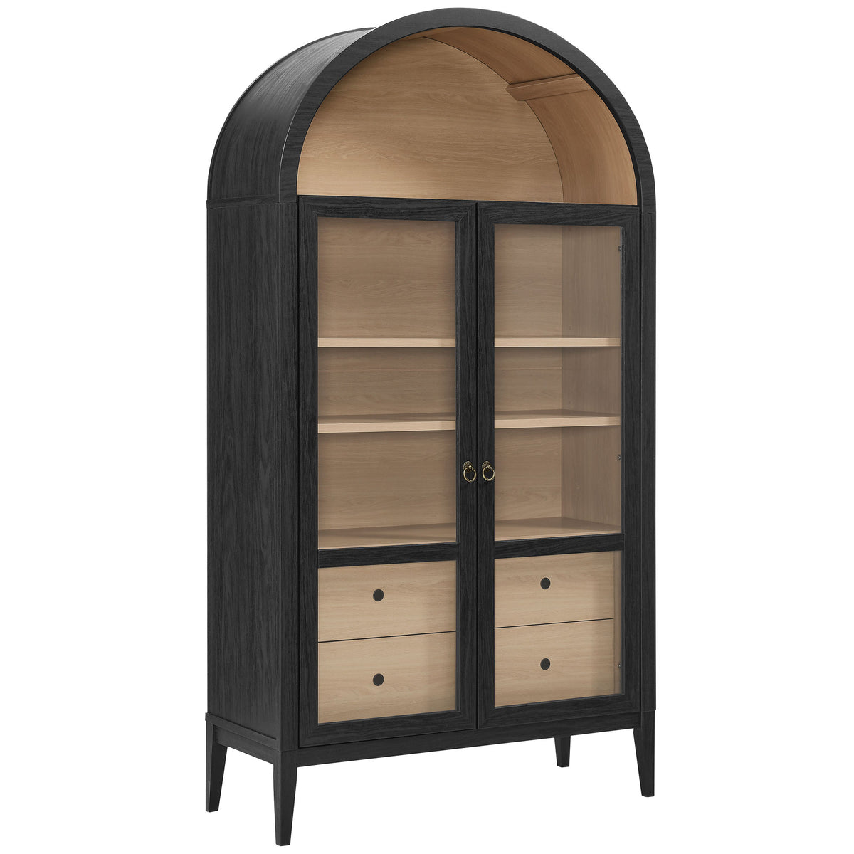 Nolan 74" Tall Wide Arched Storage Display Cabinet - Black Oak