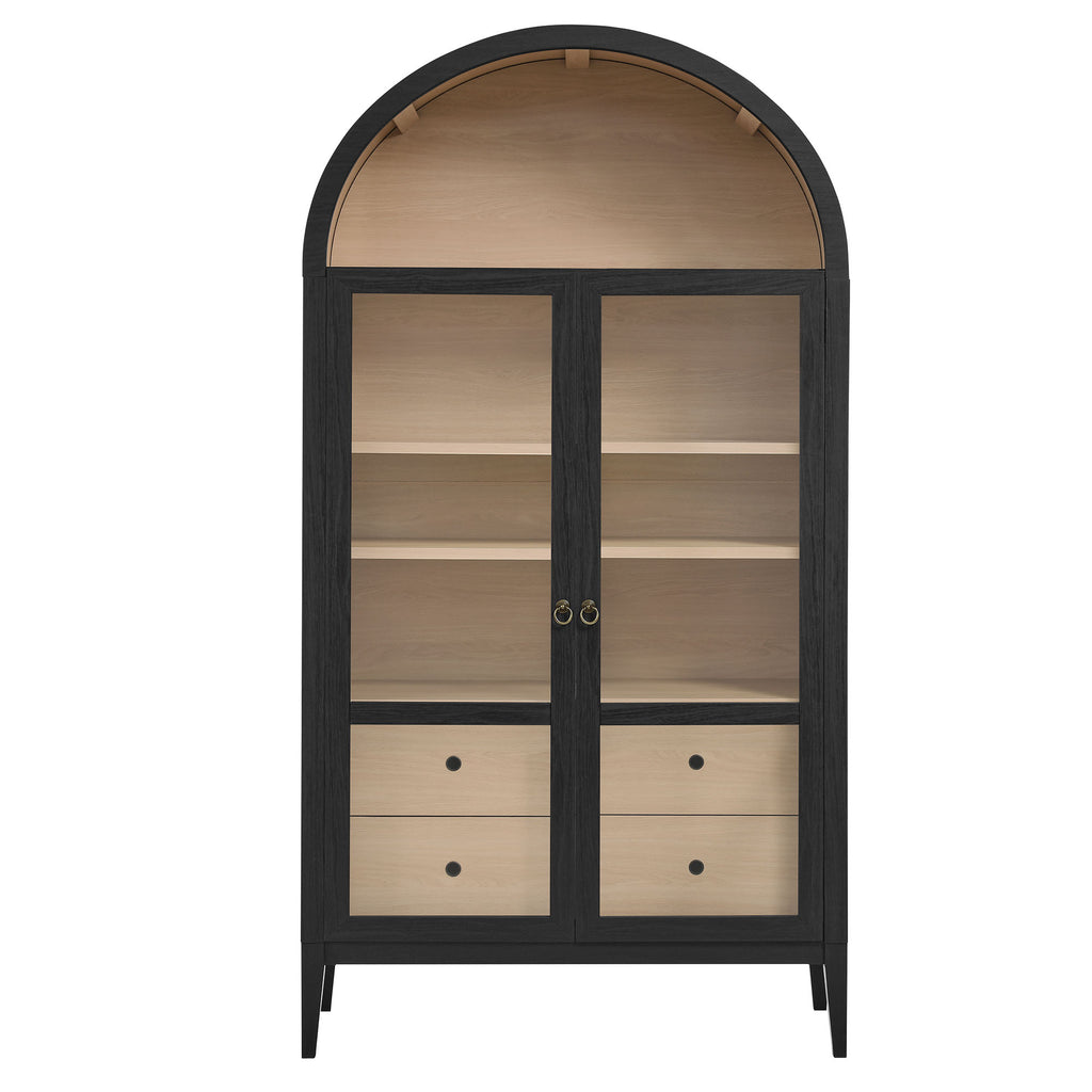 Nolan 74" Tall Wide Arched Storage Display Cabinet - Black Oak