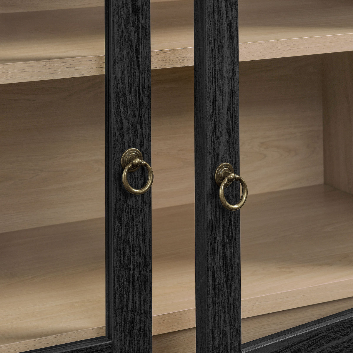 Nolan 74" Tall Wide Arched Storage Display Cabinet - Black Oak