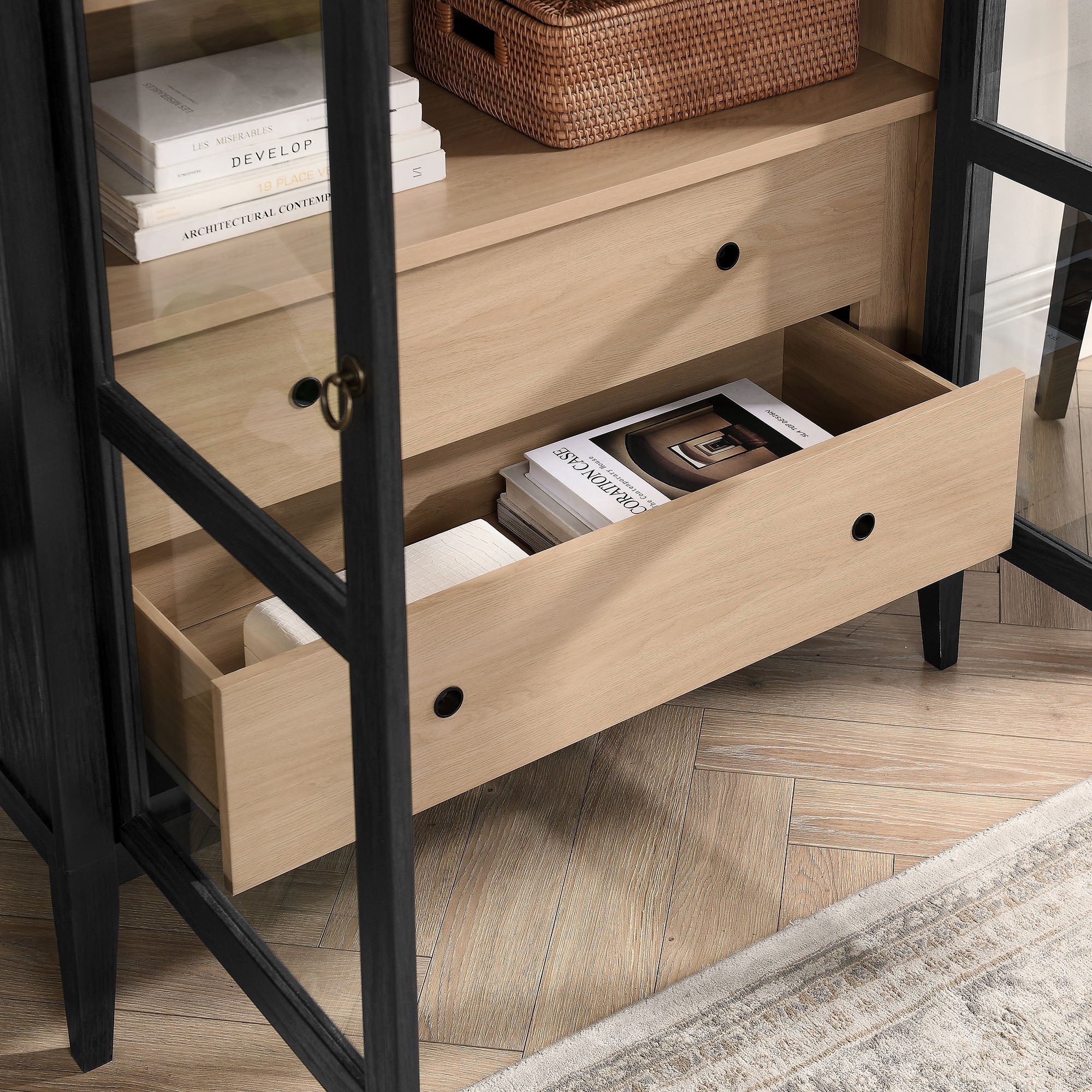 Nolan 74" Tall Wide Arched Storage Display Cabinet - Black Oak
