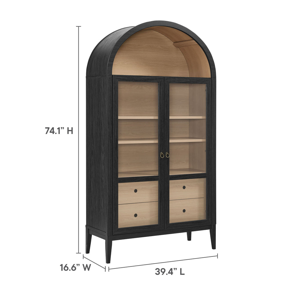 Nolan 74" Tall Wide Arched Storage Display Cabinet - Black Oak