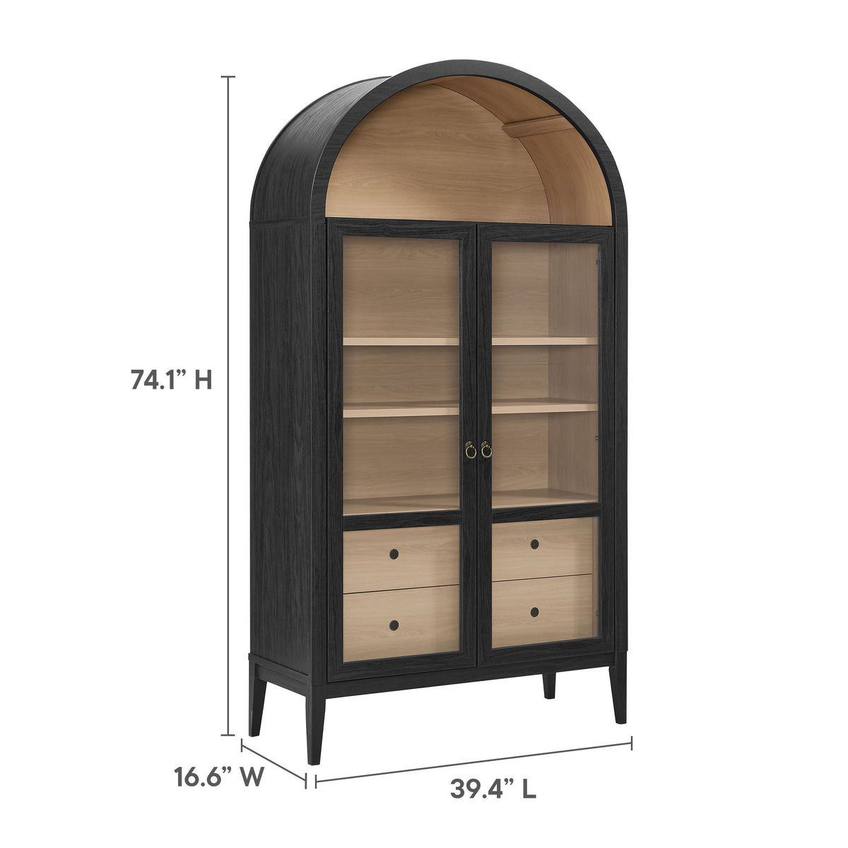 Nolan 74" Tall Wide Arched Storage Display Cabinet - Black Oak