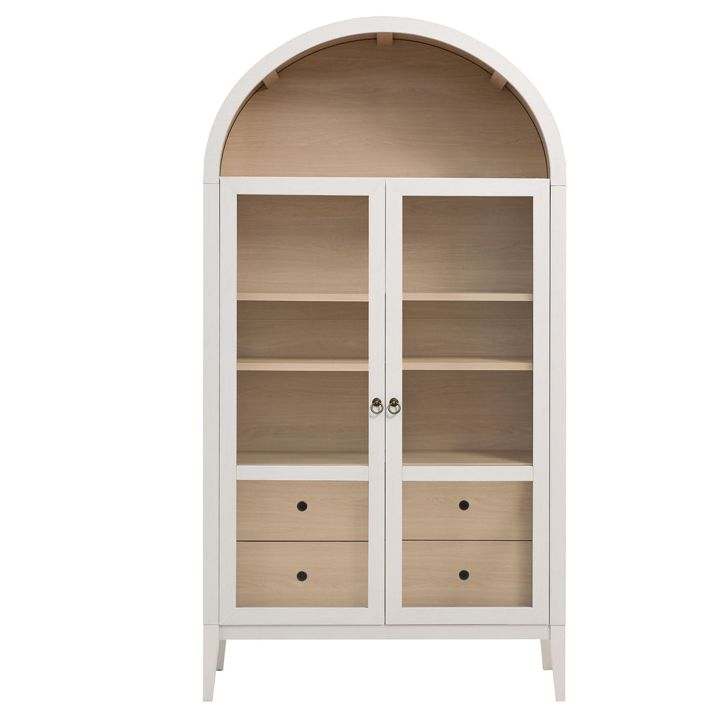 Nolan 74" Tall Wide Arched Storage Display Cabinet - Ivory Oak