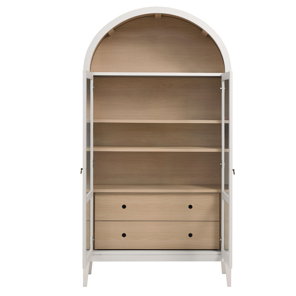 Nolan 74" Tall Wide Arched Storage Display Cabinet - Ivory Oak