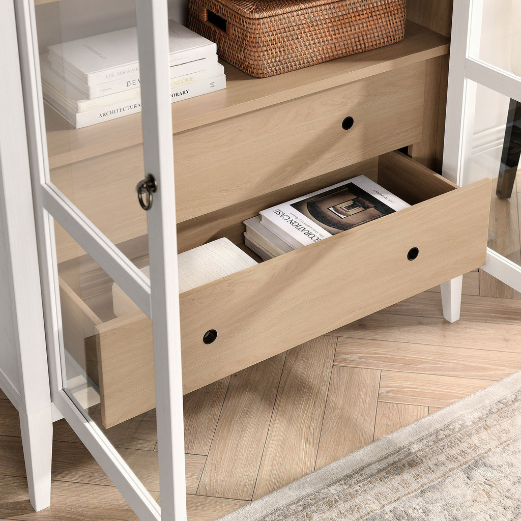 Nolan 74" Tall Wide Arched Storage Display Cabinet - Ivory Oak