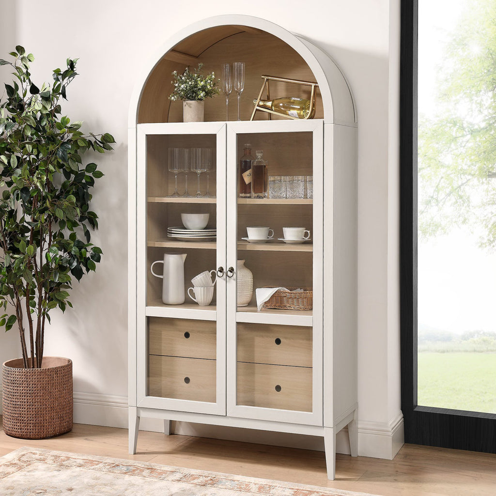 Nolan 74" Tall Wide Arched Storage Display Cabinet - Ivory Oak